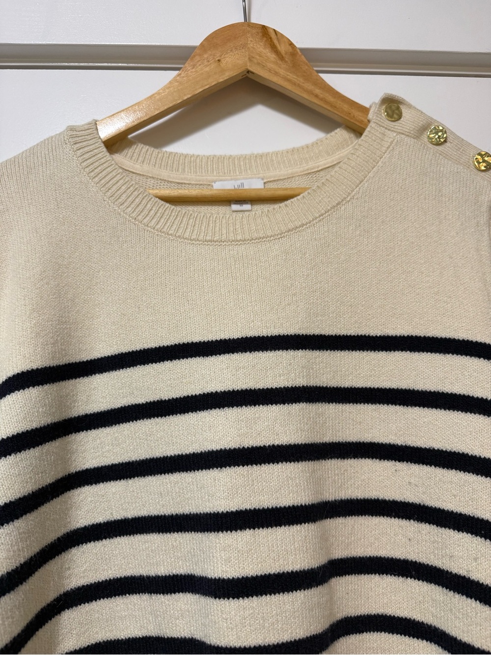 J.Jill Striped Cream and Navy Button-Shoulder Women's Sweater 2X - Picture 2 of 7
